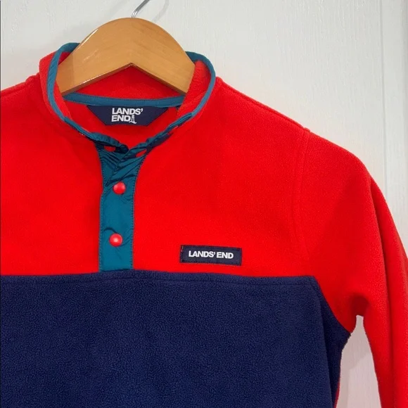 Lands' End Red and Navy Fleece Top 1/4 snap boys size large 10-12 - Picture 3 of 5